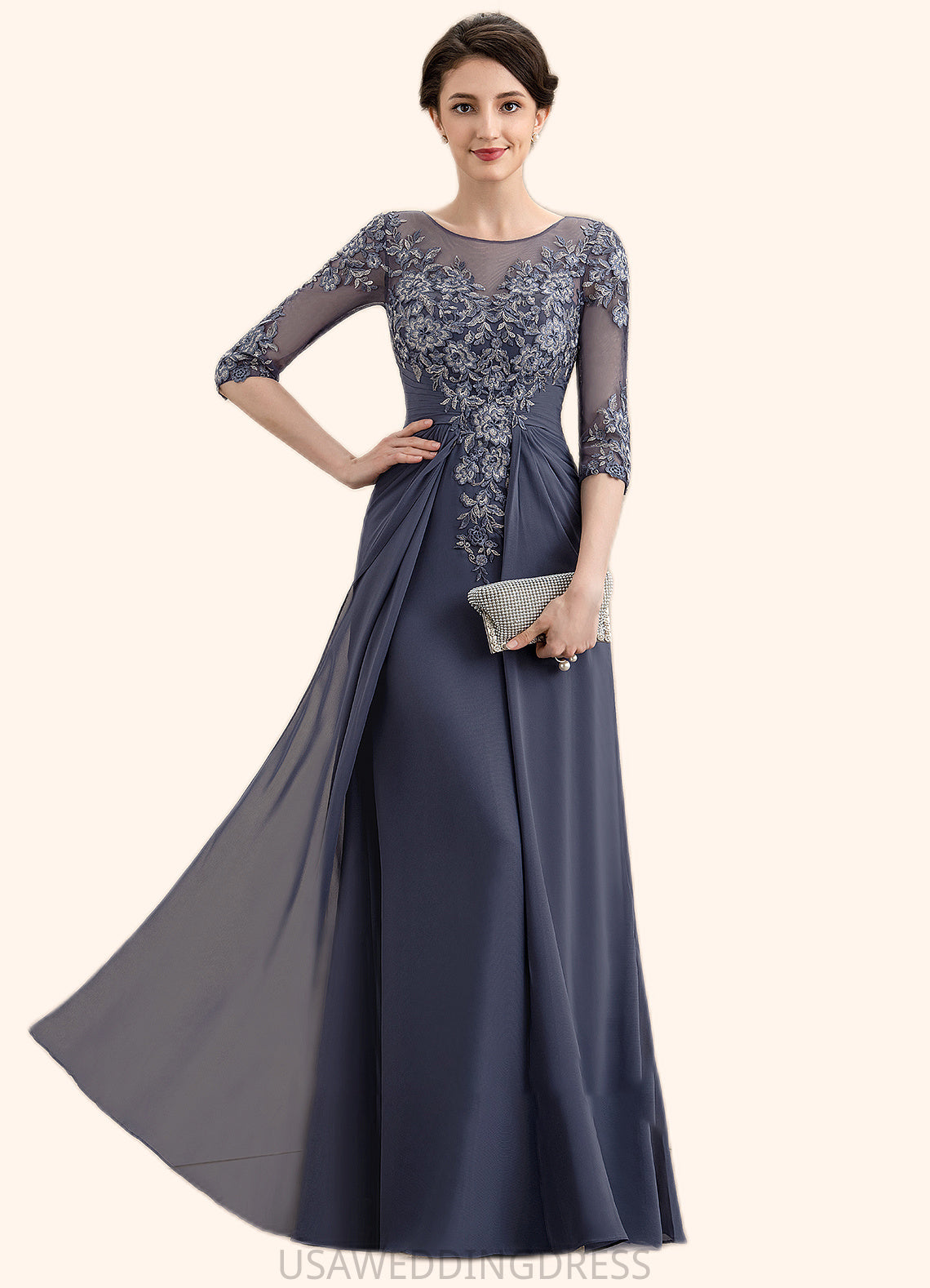 Selina A-Line Scoop Neck Floor-Length Chiffon Lace Mother of the Bride Dress DS126P0014712