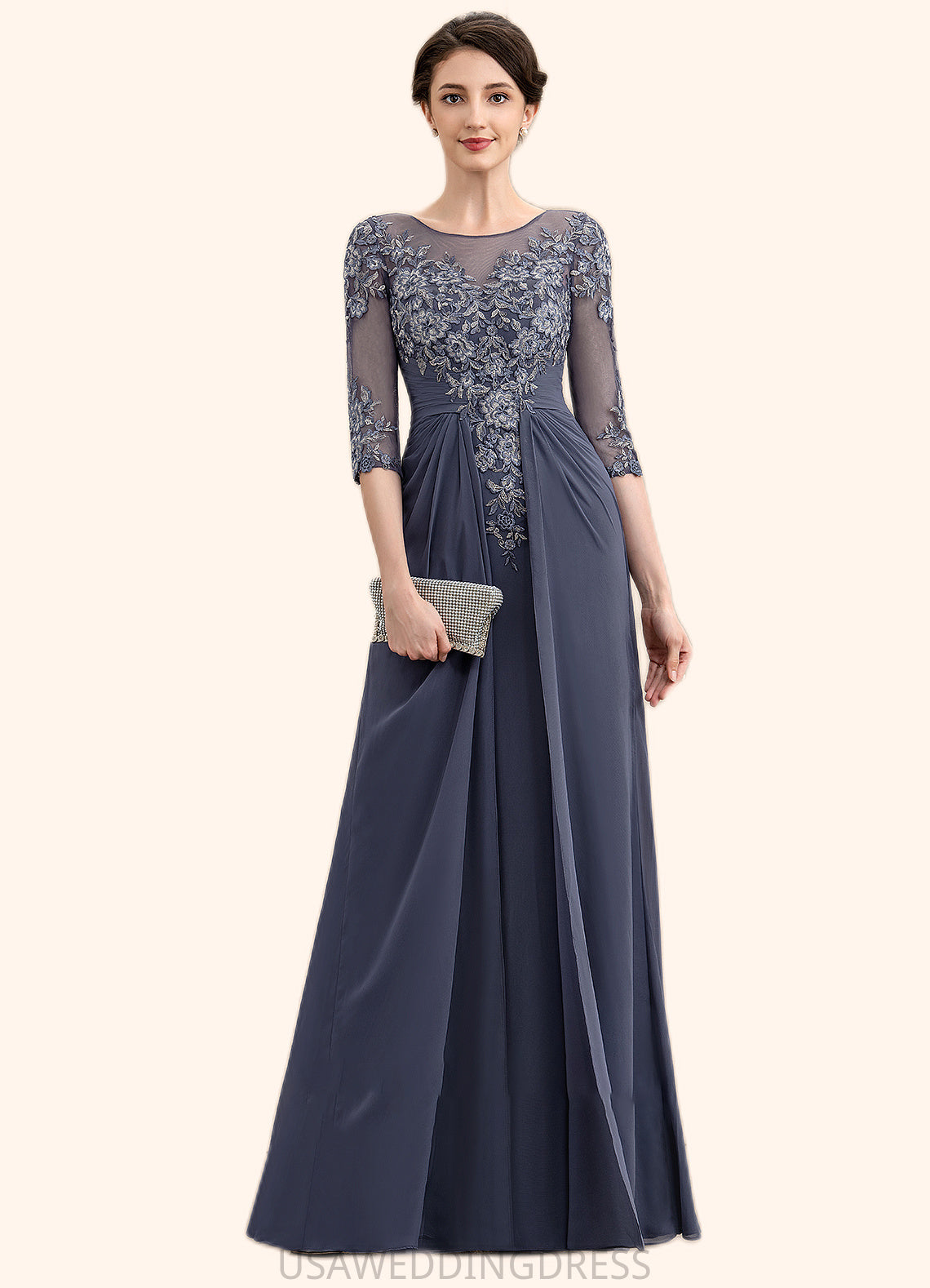 Selina A-Line Scoop Neck Floor-Length Chiffon Lace Mother of the Bride Dress DS126P0014712