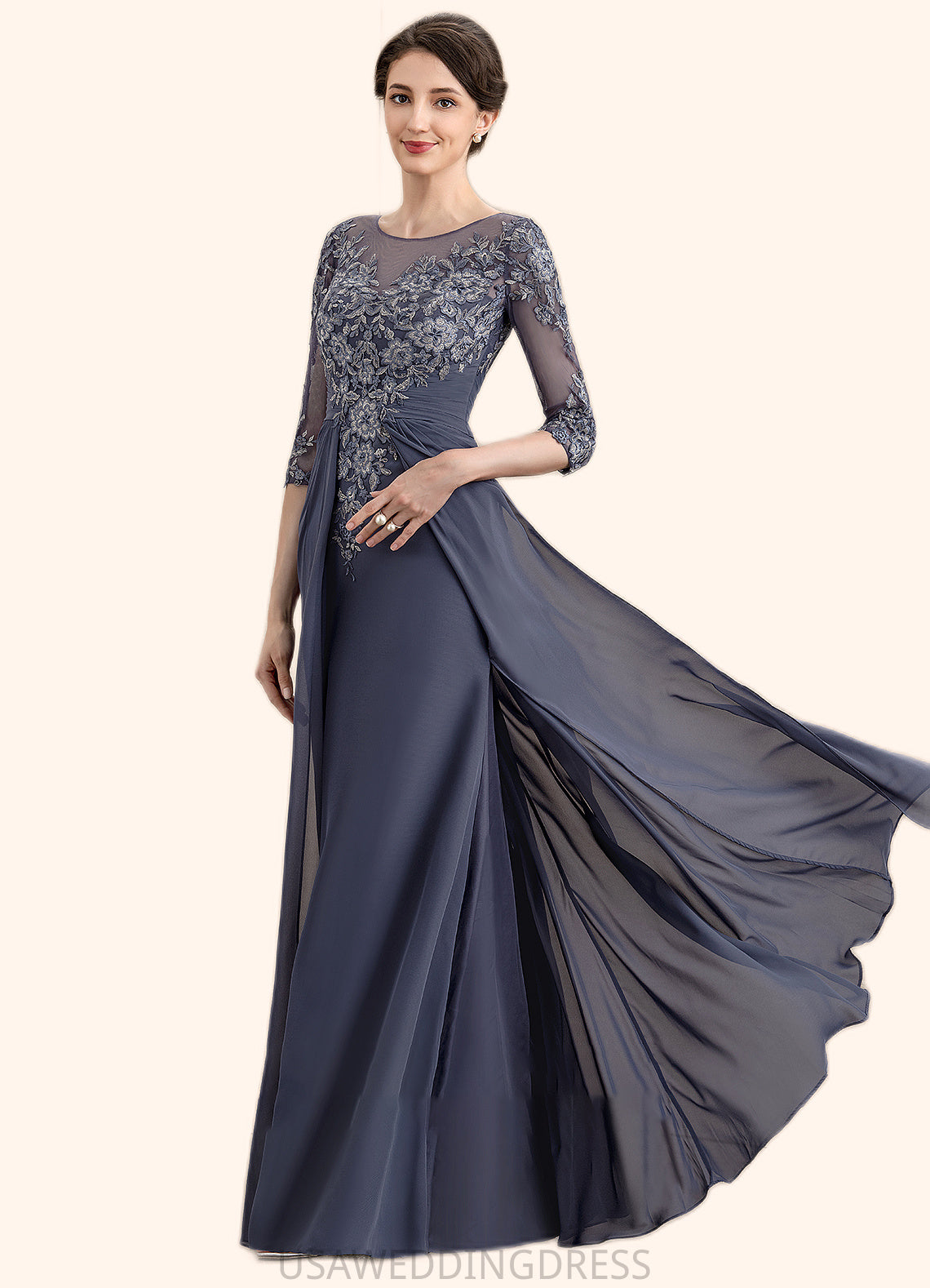 Selina A-Line Scoop Neck Floor-Length Chiffon Lace Mother of the Bride Dress DS126P0014712