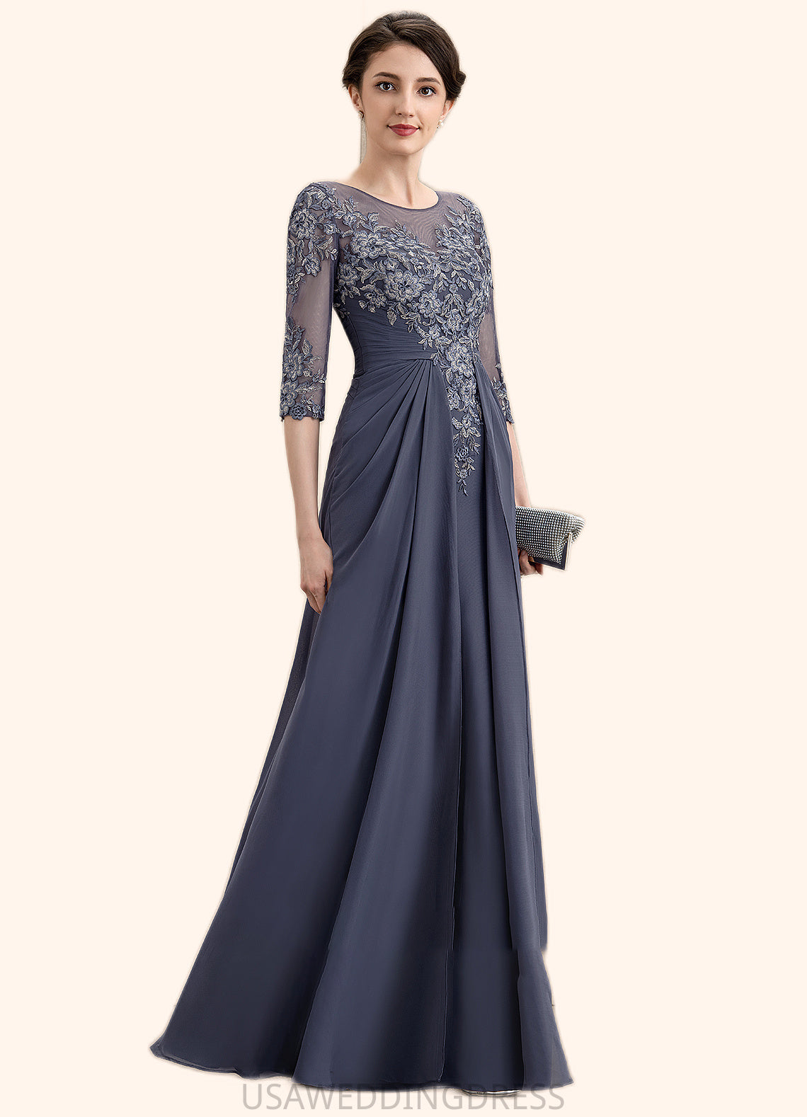 Selina A-Line Scoop Neck Floor-Length Chiffon Lace Mother of the Bride Dress DS126P0014712