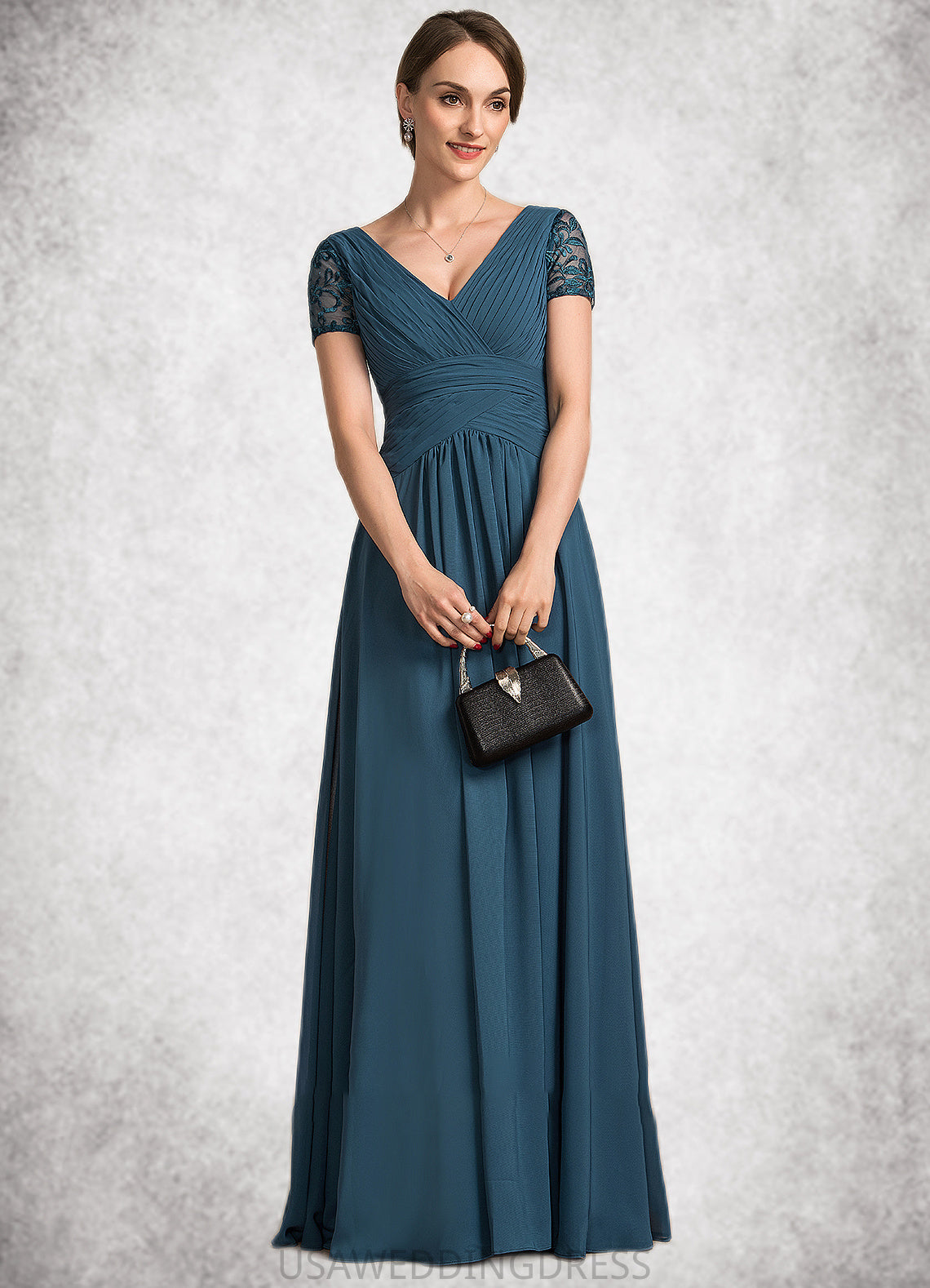 Joyce A-Line V-neck Floor-Length Chiffon Mother of the Bride Dress With Lace DS126P0014713