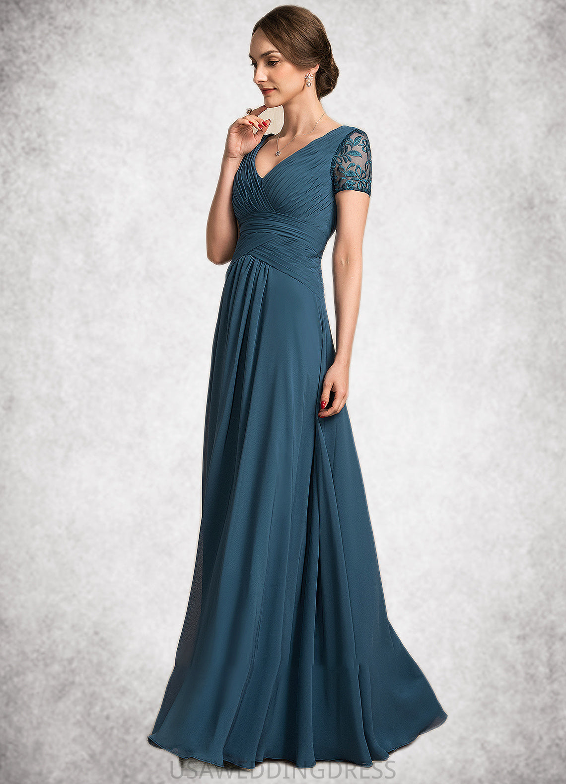 Joyce A-Line V-neck Floor-Length Chiffon Mother of the Bride Dress With Lace DS126P0014713