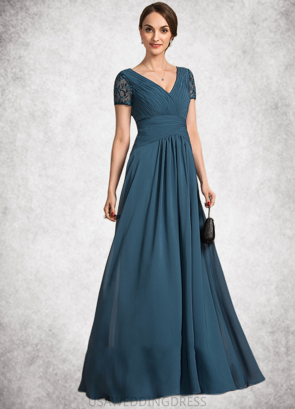 Joyce A-Line V-neck Floor-Length Chiffon Mother of the Bride Dress With Lace DS126P0014713