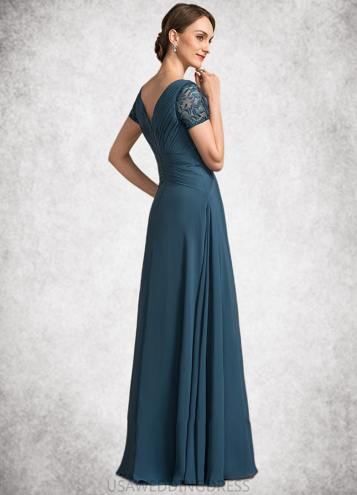 Joyce A-Line V-neck Floor-Length Chiffon Mother of the Bride Dress With Lace DS126P0014713