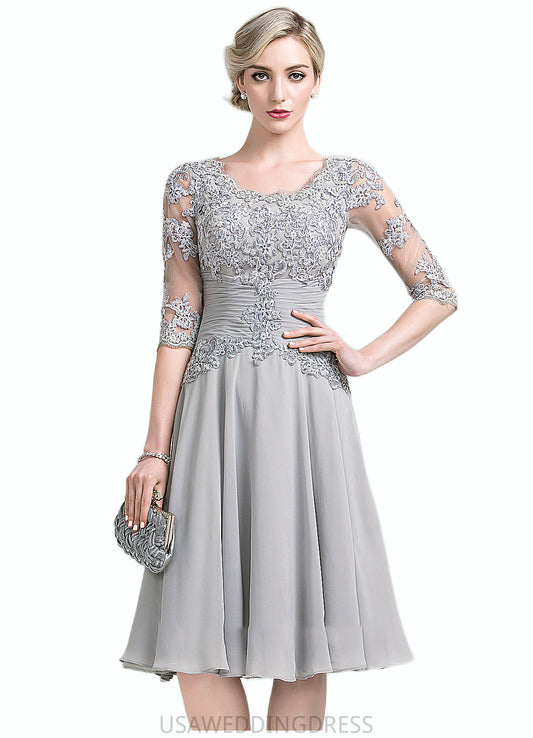 Hazel A-Line Scoop Neck Knee-Length Chiffon Mother of the Bride Dress With Ruffle Appliques Lace DS126P0014715