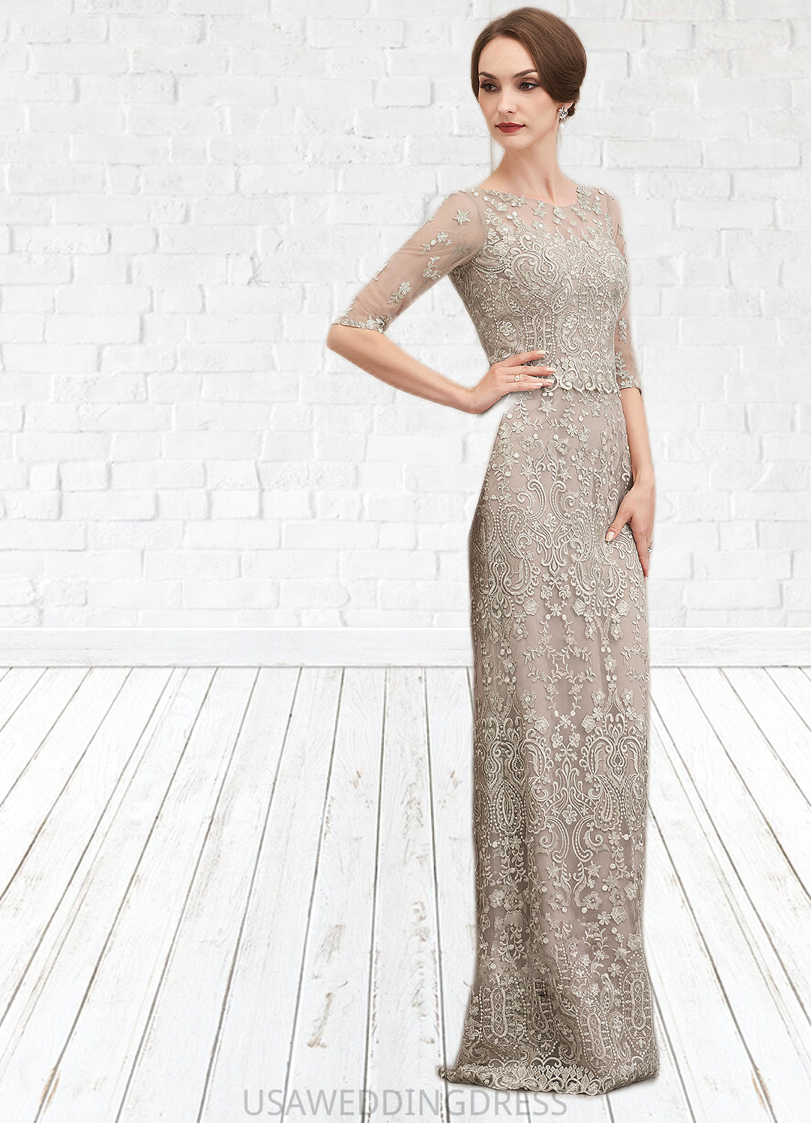 Skye Sheath/Column Scoop Neck Sweep Train Chiffon Lace Mother of the Bride Dress DS126P0014716