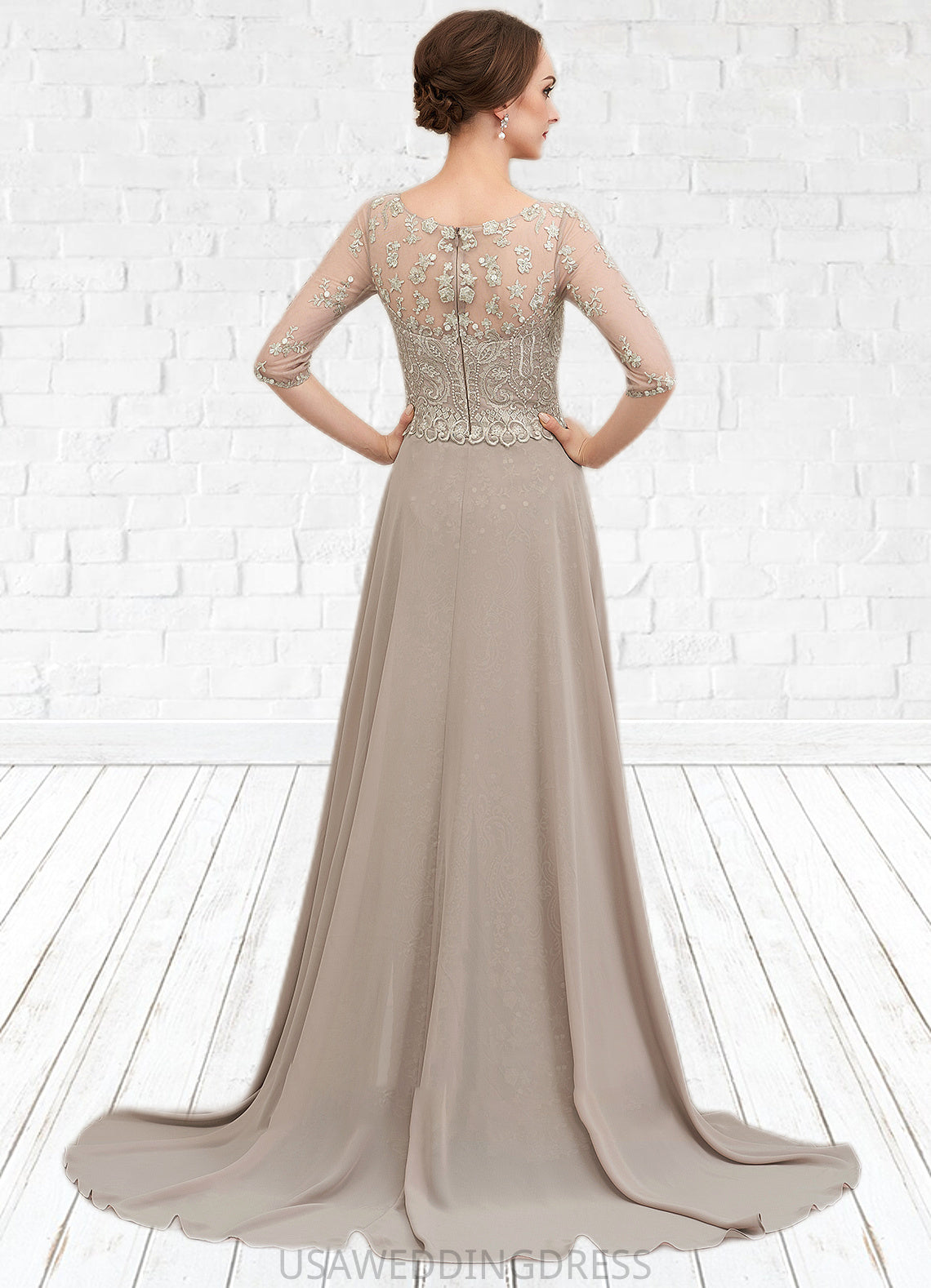 Skye Sheath/Column Scoop Neck Sweep Train Chiffon Lace Mother of the Bride Dress DS126P0014716