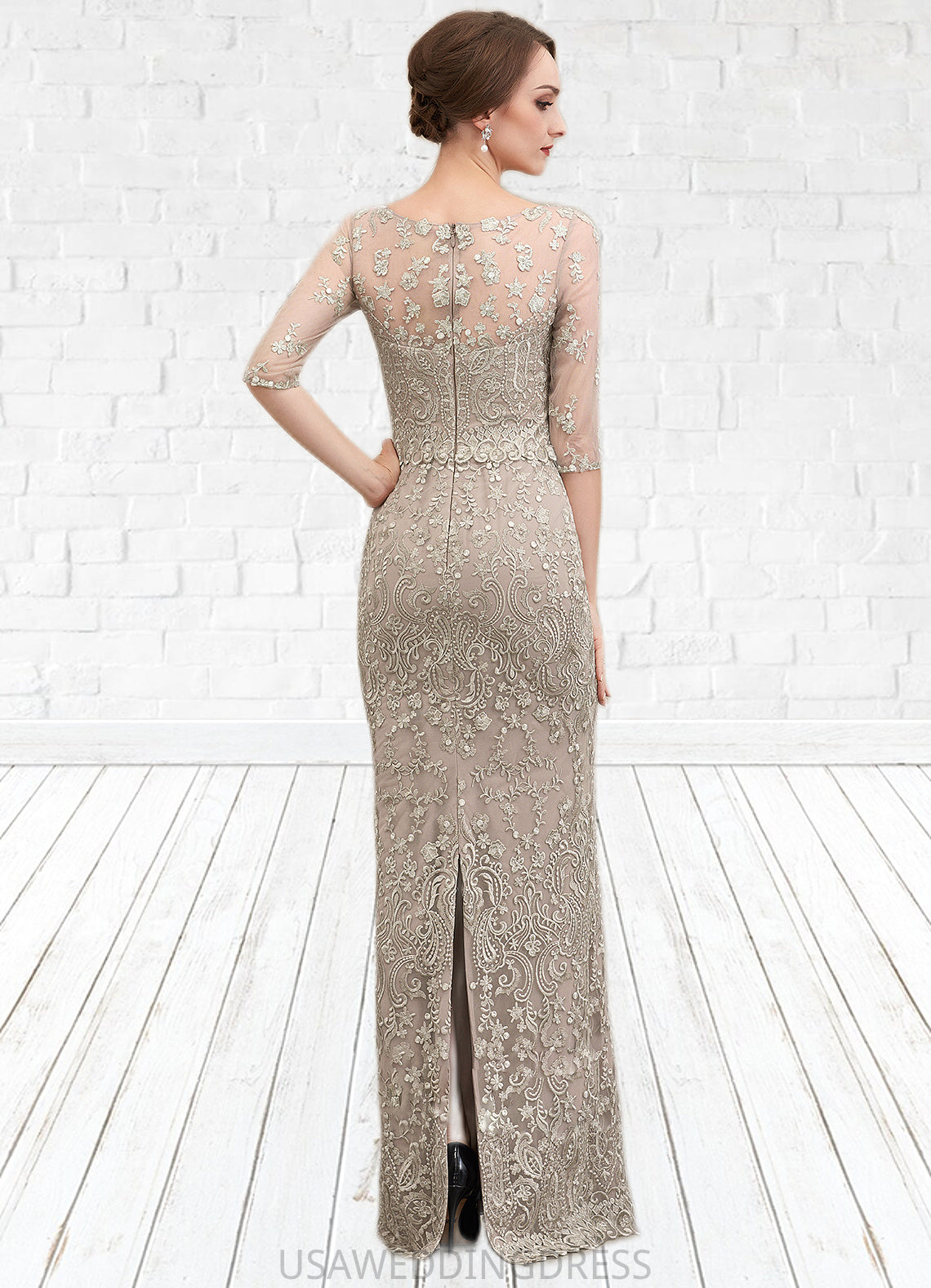 Skye Sheath/Column Scoop Neck Sweep Train Chiffon Lace Mother of the Bride Dress DS126P0014716