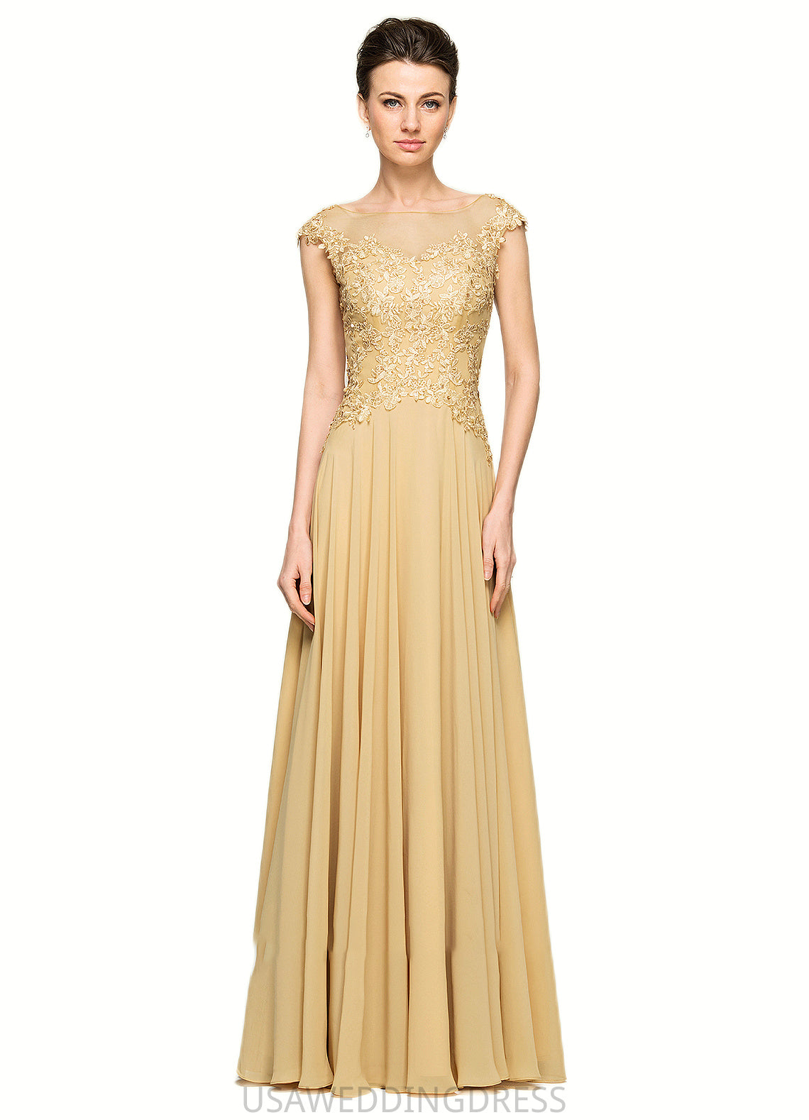 Zariah A-Line Scoop Neck Floor-Length Chiffon Lace Mother of the Bride Dress With Beading Sequins DS126P0014717