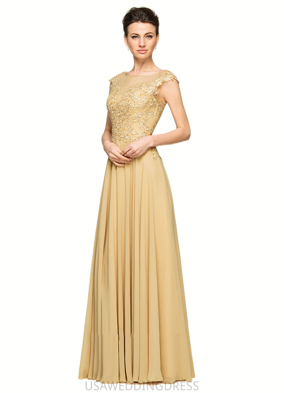 Zariah A-Line Scoop Neck Floor-Length Chiffon Lace Mother of the Bride Dress With Beading Sequins DS126P0014717