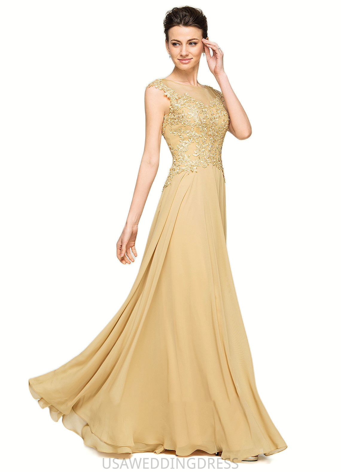 Zariah A-Line Scoop Neck Floor-Length Chiffon Lace Mother of the Bride Dress With Beading Sequins DS126P0014717