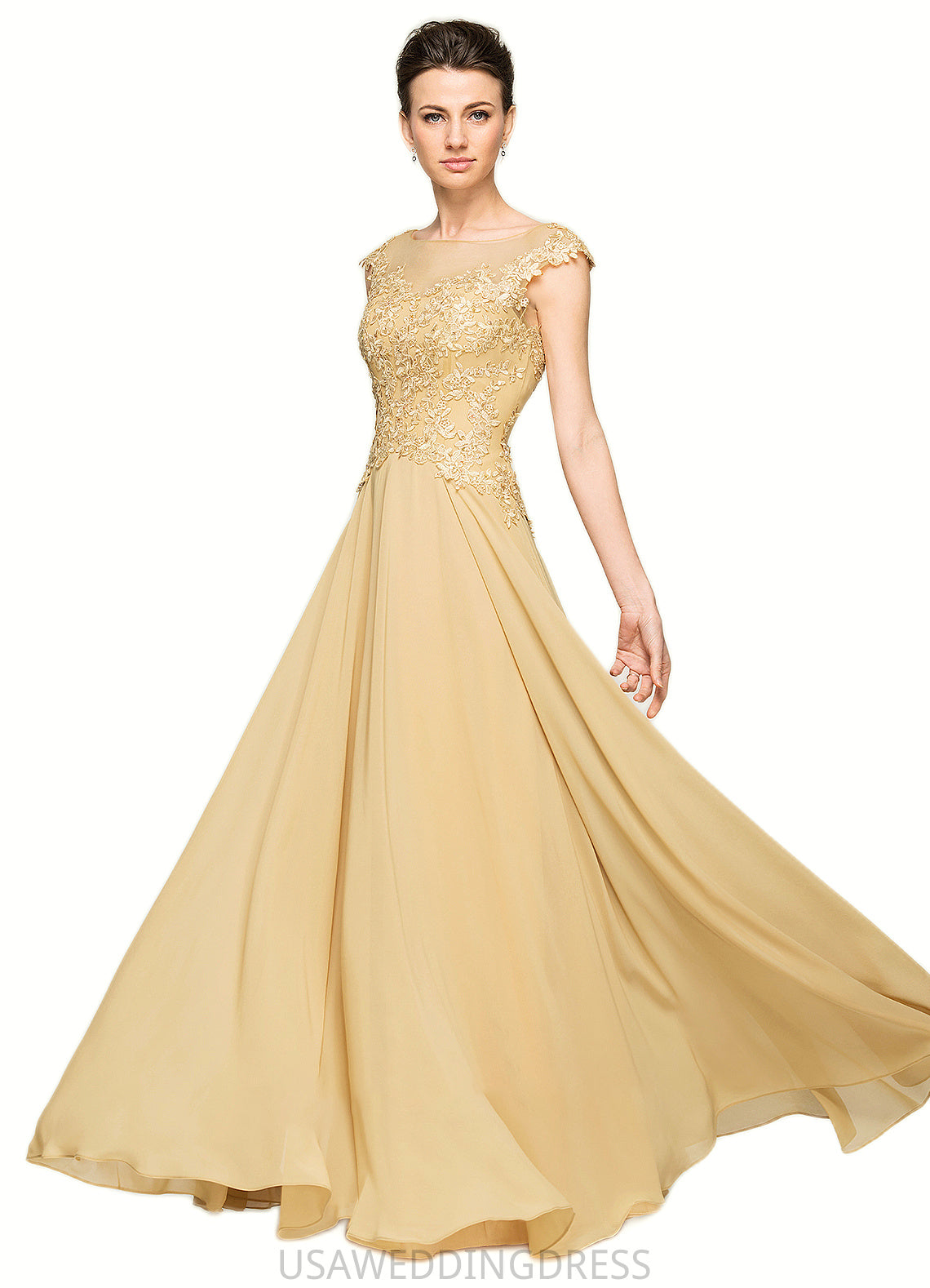 Zariah A-Line Scoop Neck Floor-Length Chiffon Lace Mother of the Bride Dress With Beading Sequins DS126P0014717