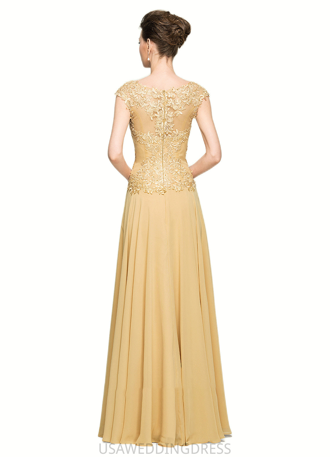 Zariah A-Line Scoop Neck Floor-Length Chiffon Lace Mother of the Bride Dress With Beading Sequins DS126P0014717