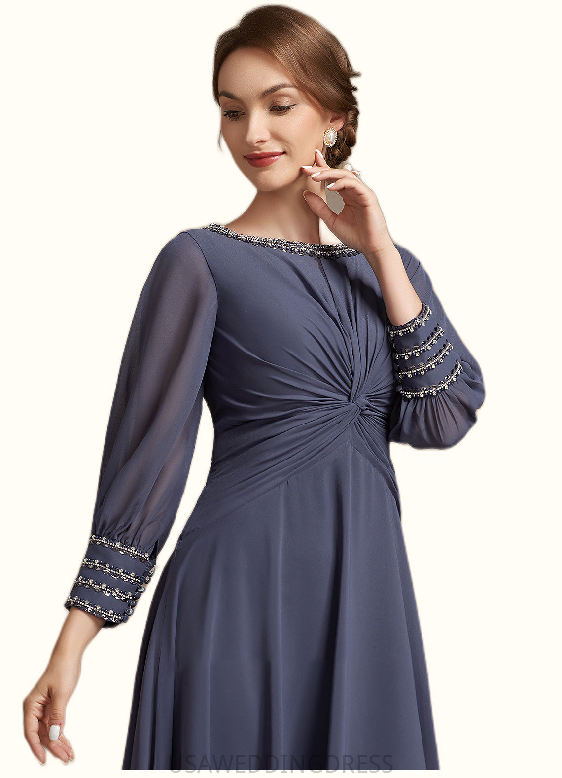 Mya A-Line Scoop Neck Tea-Length Chiffon Mother of the Bride Dress With Ruffle Beading DS126P0014718