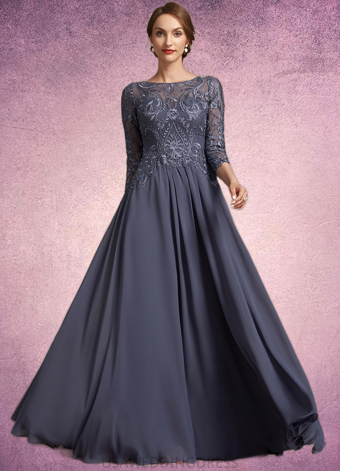 Skye A-Line Scoop Neck Floor-Length Chiffon Lace Mother of the Bride Dress DS126P0014719