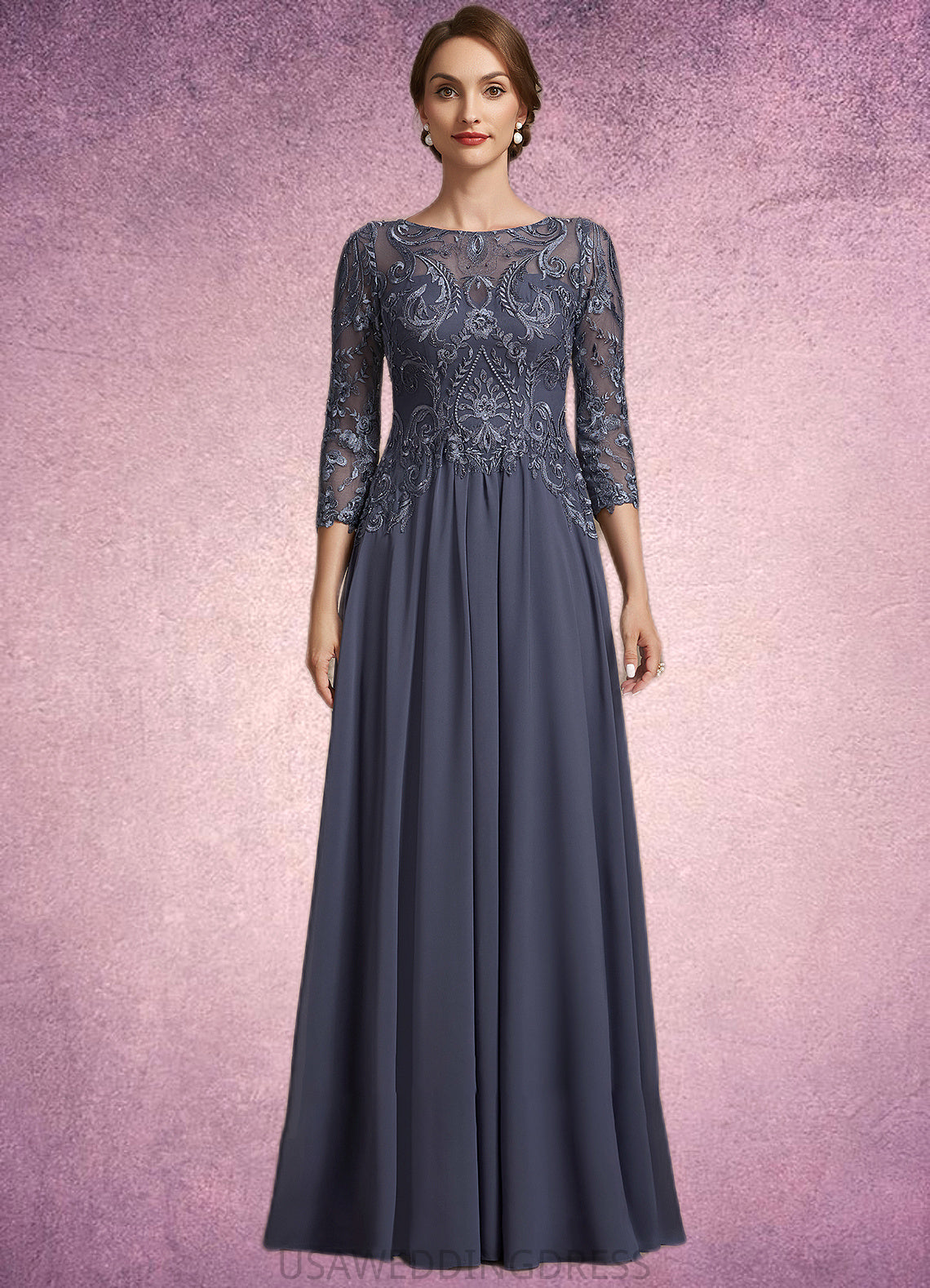 Skye A-Line Scoop Neck Floor-Length Chiffon Lace Mother of the Bride Dress DS126P0014719