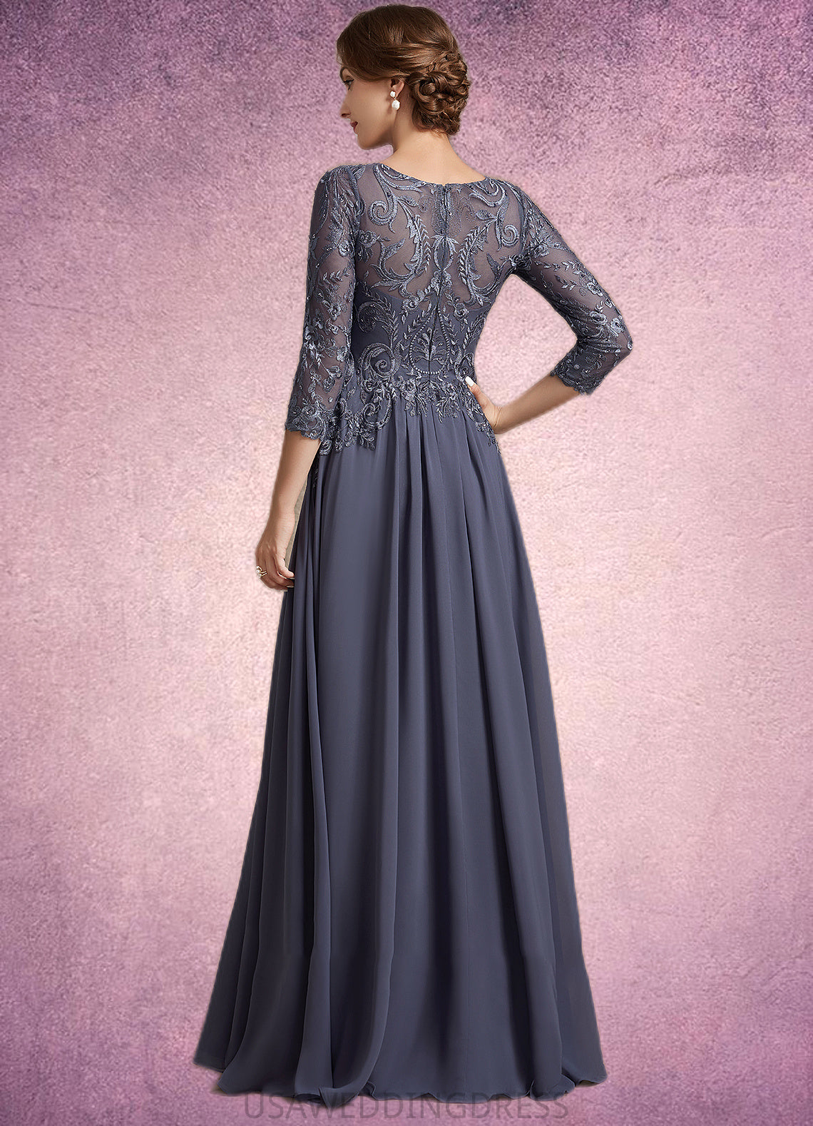 Skye A-Line Scoop Neck Floor-Length Chiffon Lace Mother of the Bride Dress DS126P0014719