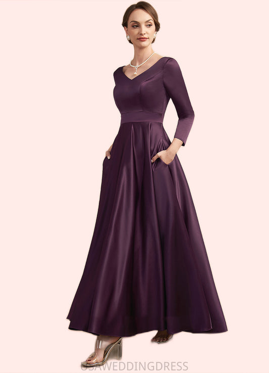 Meredith A-Line V-neck Ankle-Length Satin Mother of the Bride Dress With Pockets DS126P0014720