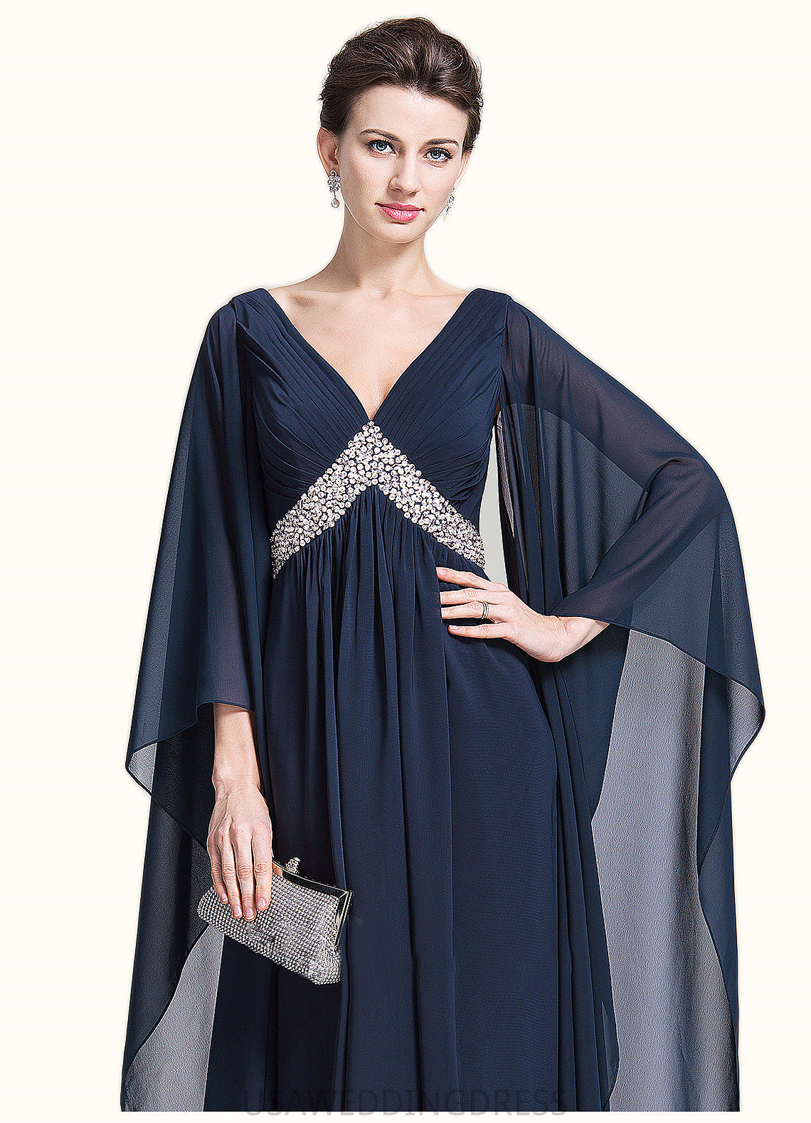 Taniya Empire V-neck Floor-Length Chiffon Mother of the Bride Dress With Ruffle Beading Sequins DS126P0014724