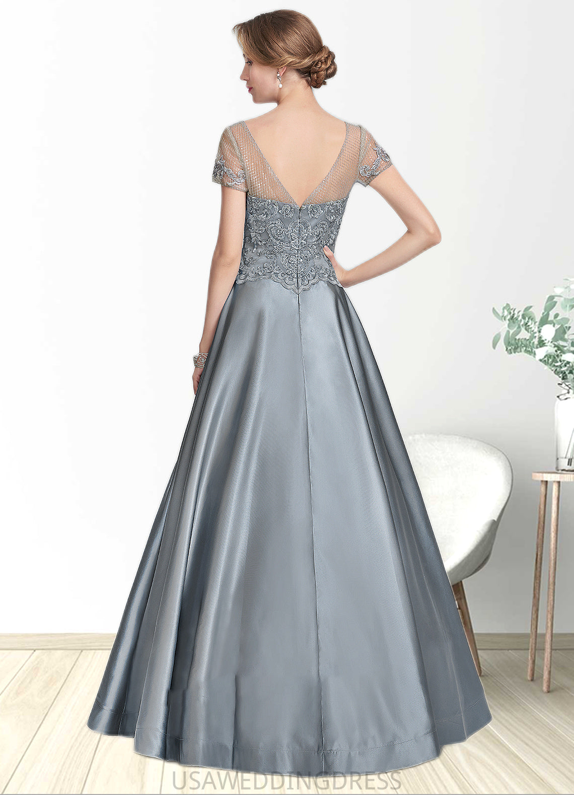 Haven A-Line V-neck Floor-Length Satin Lace Mother of the Bride Dress With Beading Sequins DS126P0014730