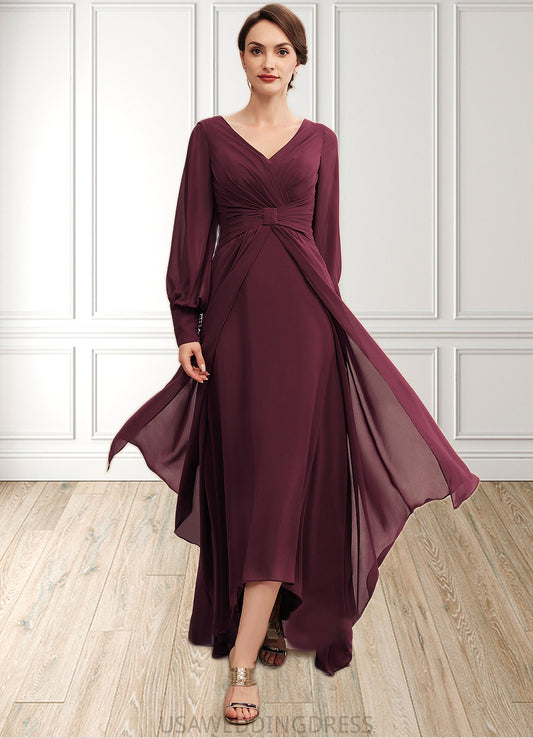 Eleanor A-Line V-neck Asymmetrical Chiffon Mother of the Bride Dress With Ruffle DS126P0014732