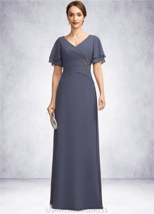 Charlotte A-Line V-neck Floor-Length Chiffon Mother of the Bride Dress With Ruffle Beading DS126P0014737