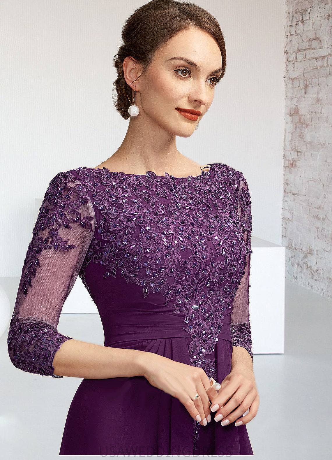 Casey A-Line Scoop Neck Floor-Length Chiffon Lace Mother of the Bride Dress With Beading Sequins DS126P0014738