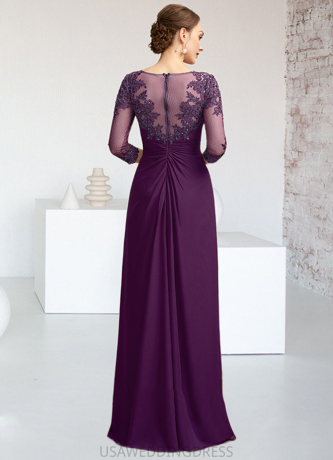 Casey A-Line Scoop Neck Floor-Length Chiffon Lace Mother of the Bride Dress With Beading Sequins DS126P0014738