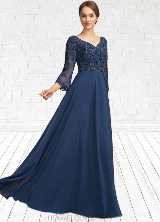 Janessa A-Line V-neck Floor-Length Chiffon Lace Mother of the Bride Dress With Beading Sequins DS126P0014739