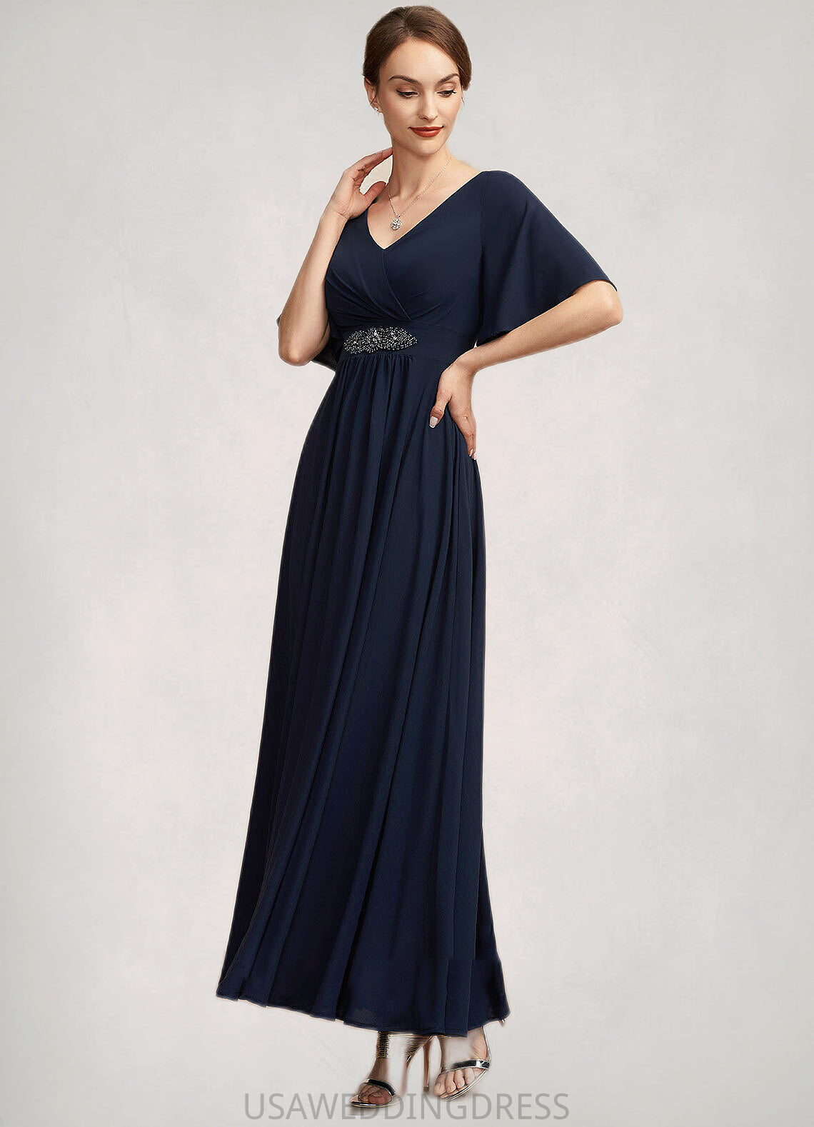 Gracelyn A-Line V-neck Ankle-Length Mother of the Bride Dress With Ruffle DS126P0014742