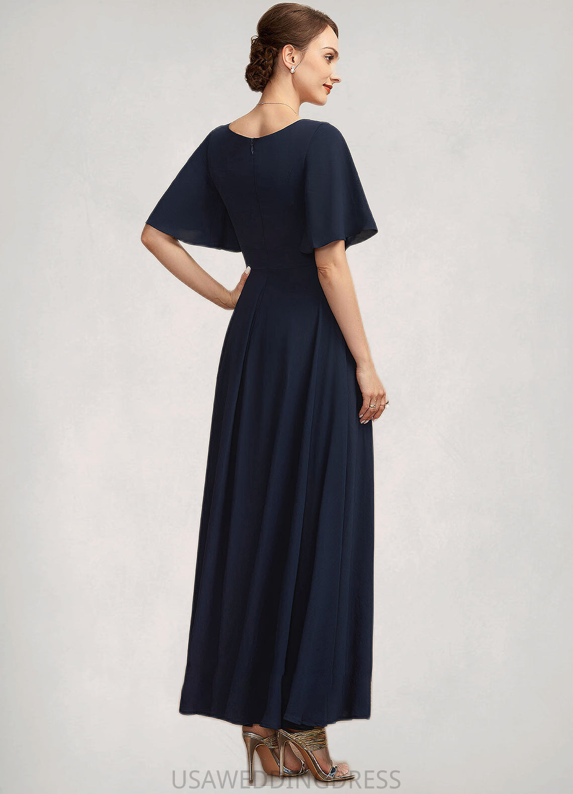 Gracelyn A-Line V-neck Ankle-Length Mother of the Bride Dress With Ruffle DS126P0014742