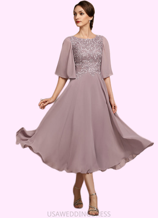 Angela A-Line Scoop Neck Tea-Length Chiffon Lace Mother of the Bride Dress DS126P0014743