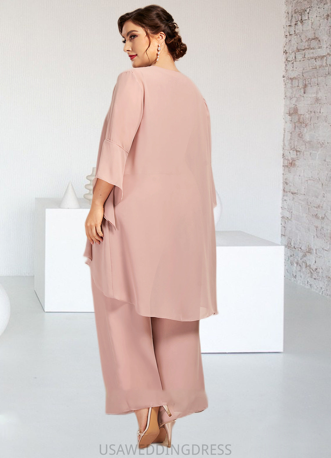 Khloe Jumpsuit/Pantsuit Scoop Neck Ankle-Length Chiffon Lace Mother of the Bride Dress DS126P0014746