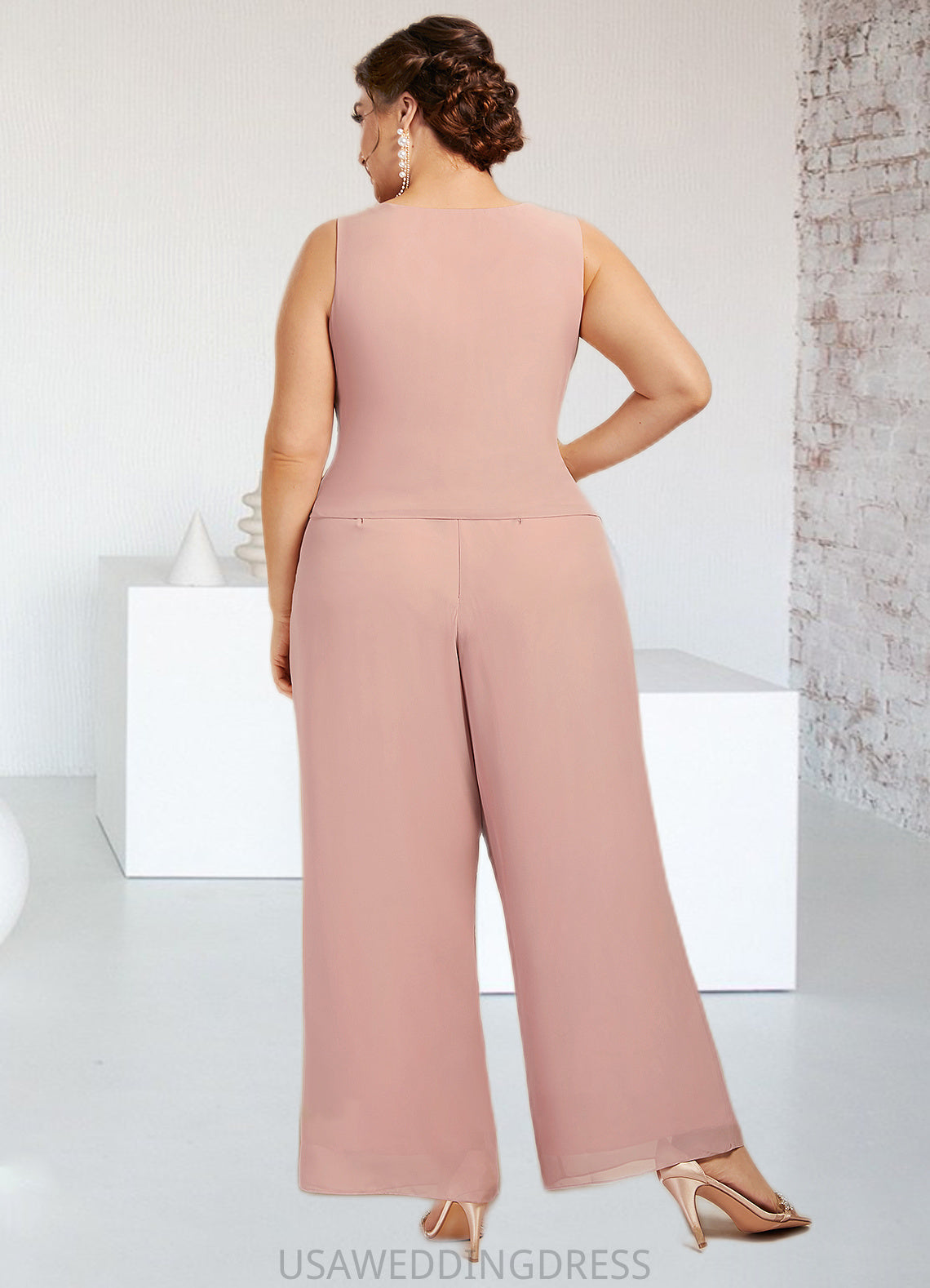 Khloe Jumpsuit/Pantsuit Scoop Neck Ankle-Length Chiffon Lace Mother of the Bride Dress DS126P0014746