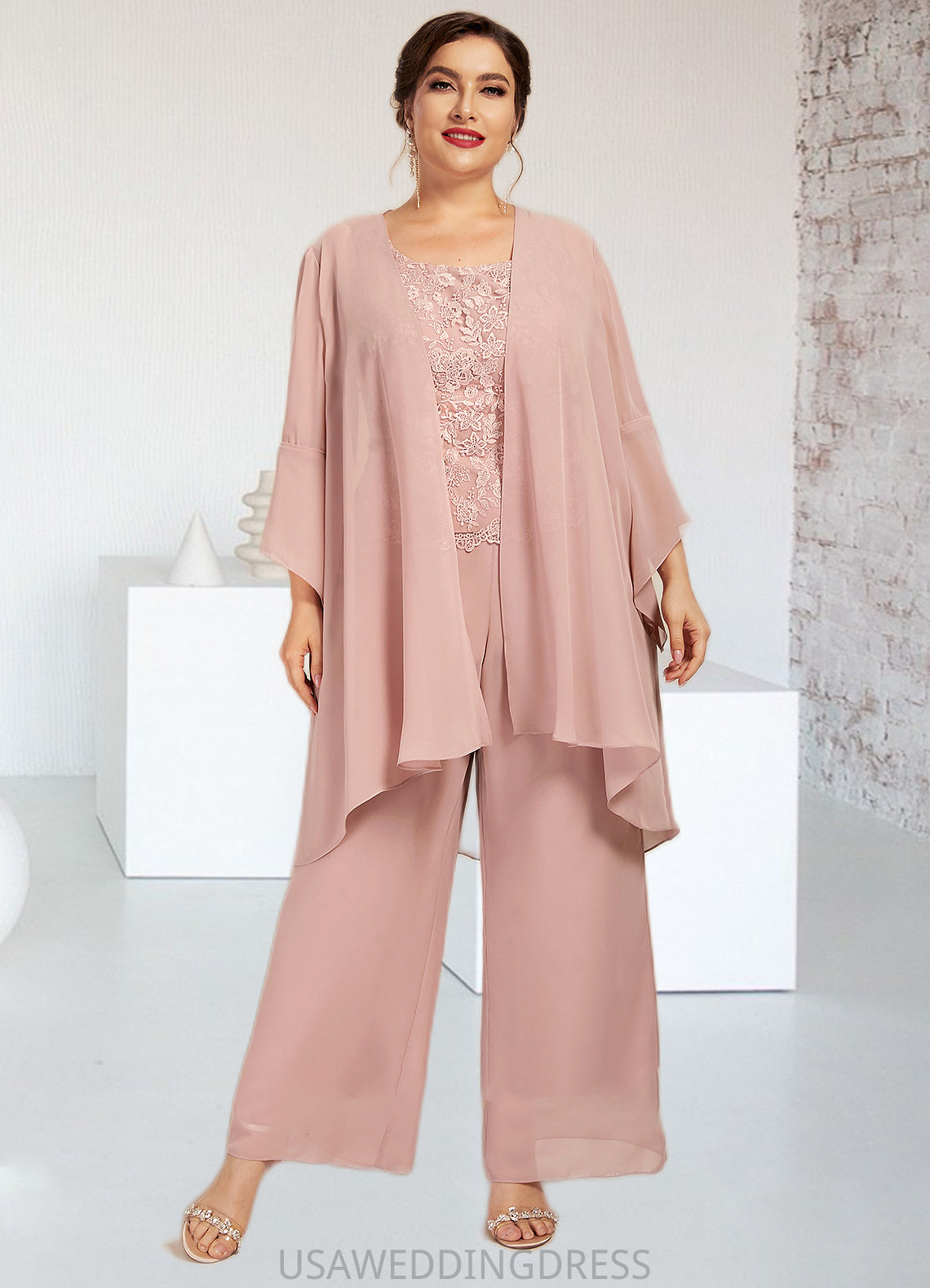 Khloe Jumpsuit/Pantsuit Scoop Neck Ankle-Length Chiffon Lace Mother of the Bride Dress DS126P0014746