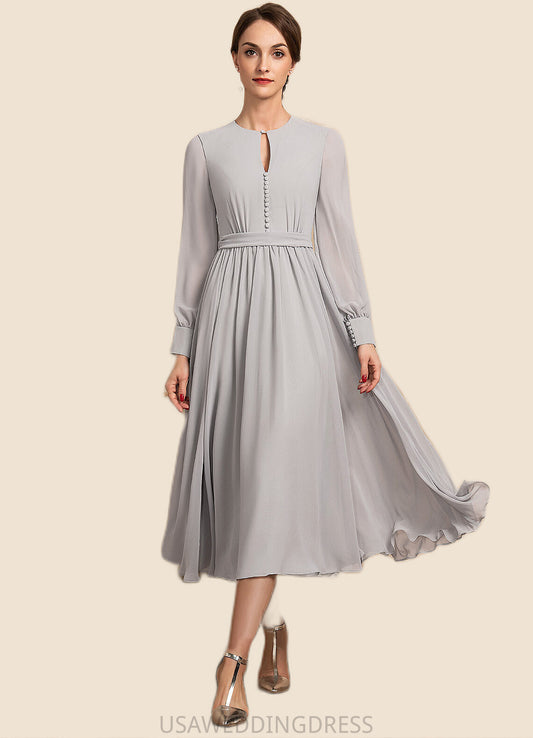 Millie A-Line Scoop Neck Tea-Length Chiffon Mother of the Bride Dress With Bow(s) DS126P0014779