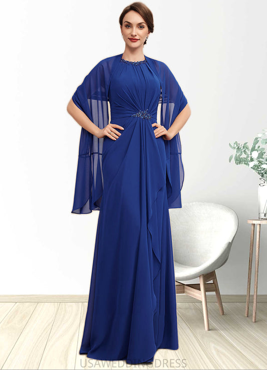 Ruby A-Line Scoop Neck Floor-Length Chiffon Mother of the Bride Dress With Beading Cascading Ruffles DS126P0014781