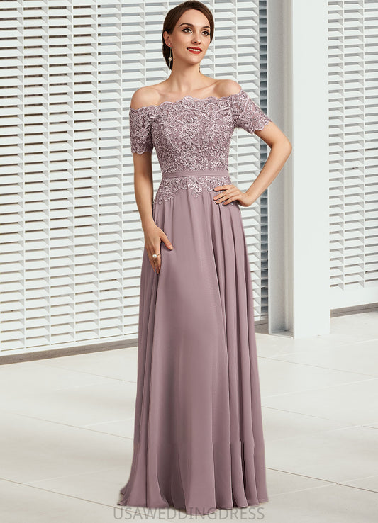 Lailah A-Line Off-the-Shoulder Floor-Length Chiffon Lace Mother of the Bride Dress With Beading Sequins DS126P0014785