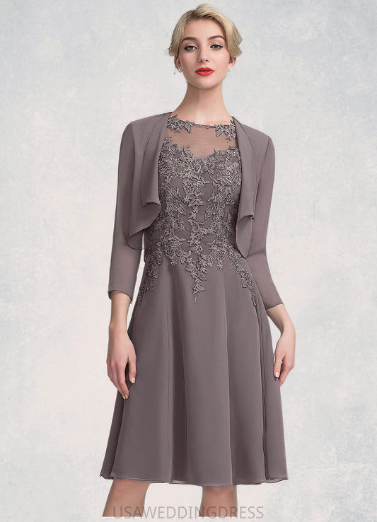 Journey A-Line Scoop Neck Knee-Length Chiffon Lace Mother of the Bride Dress DS126P0014790