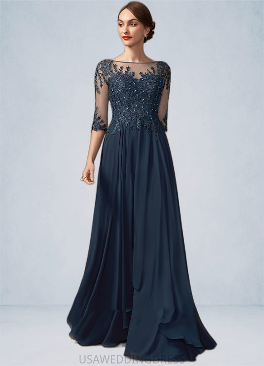 Jode A-Line Scoop Neck Floor-Length Chiffon Lace Mother of the Bride Dress With Beading Sequins DS126P0014795