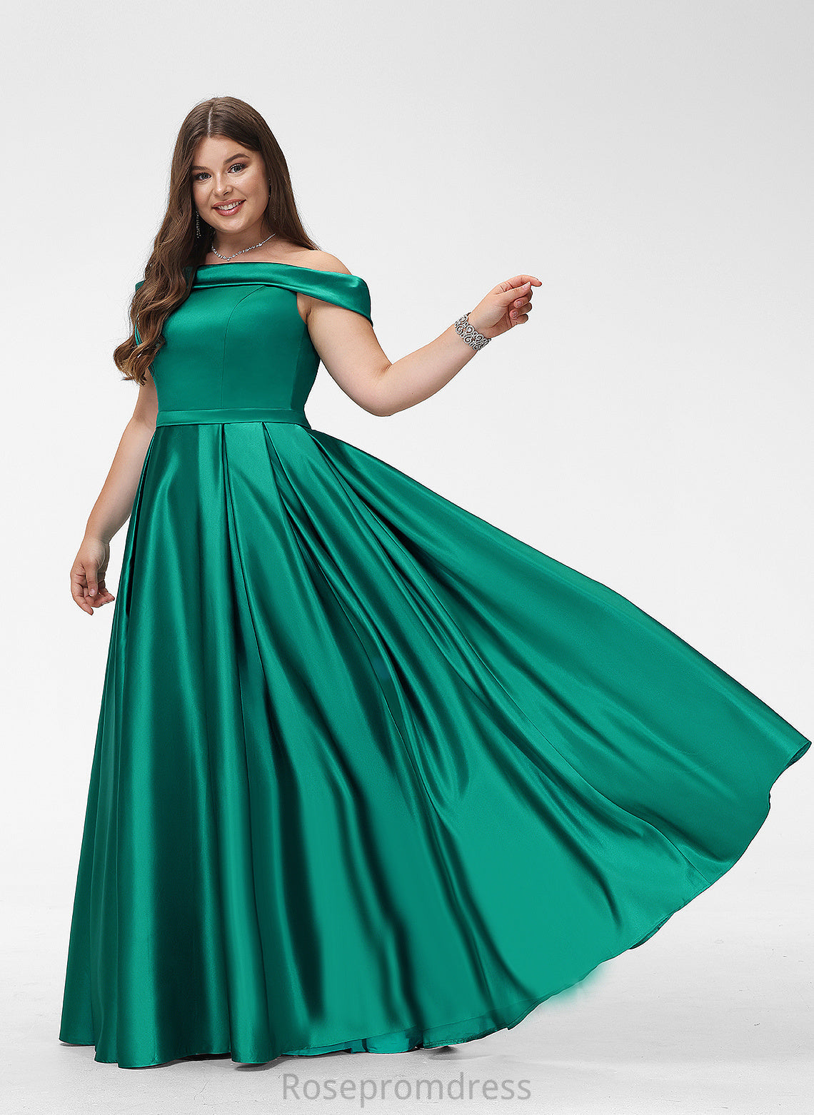 Satin Off-the-Shoulder Prom Dresses Floor-Length Mercedes Ball-Gown/Princess