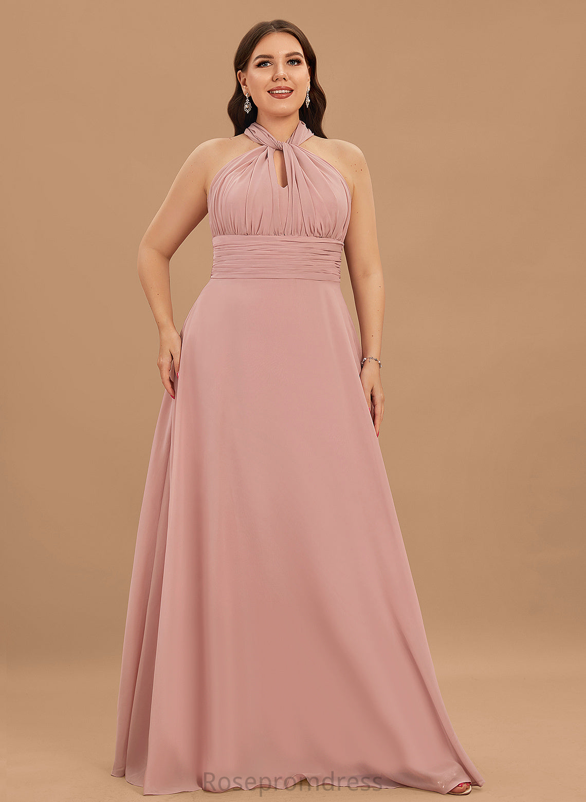 OneShoulder Length Fabric Halter Silhouette Straps&Sleeves Neckline Floor-Length V-Neck A-line Lailah Bridesmaid Dresses