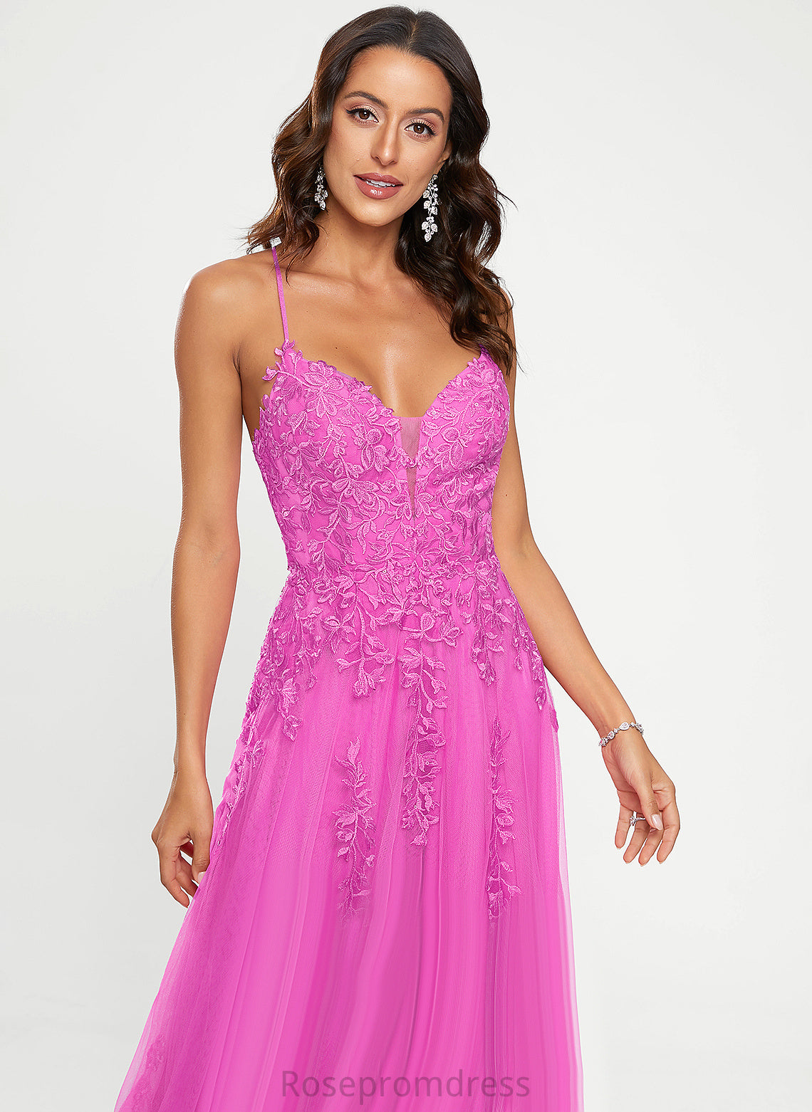 Tulle Floor-Length A-Line Lorena Prom Dresses V-neck