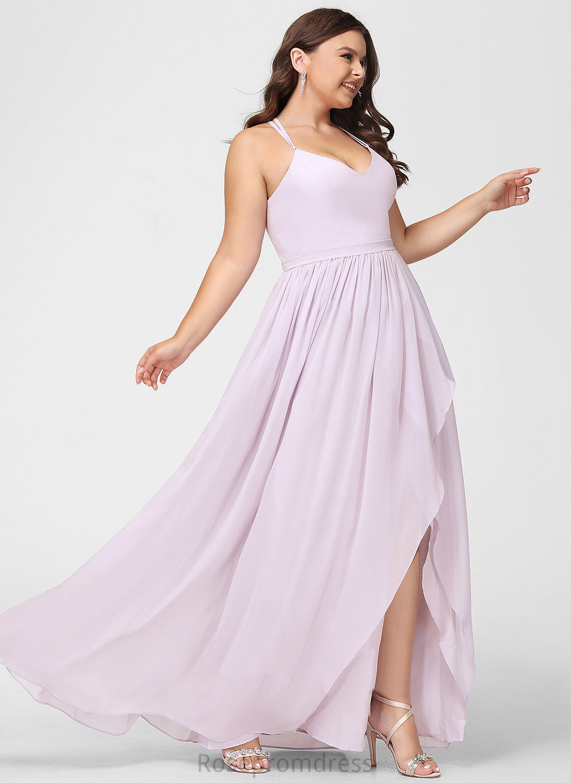 SplitFront Fabric Neckline Length Ruffle Embellishment Asymmetrical A-Line V-neck Silhouette Kailee Bridesmaid Dresses