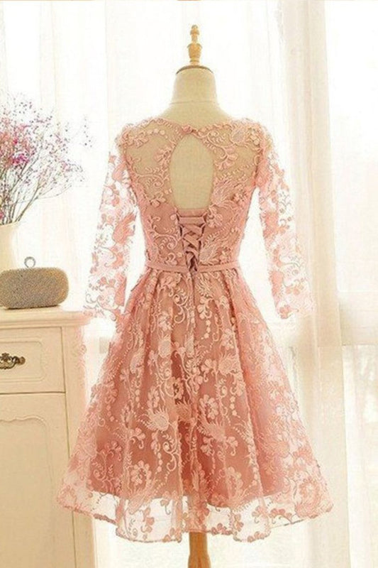 2024 Lace Homecoming Dresses A Line Long Sleeves With Sash/Ribbon