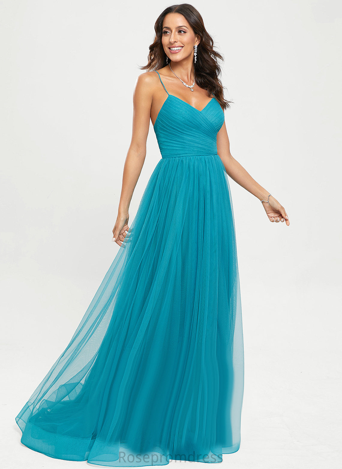 Joanna Ball-Gown/Princess V-neck Train Tulle Prom Dresses Sweep