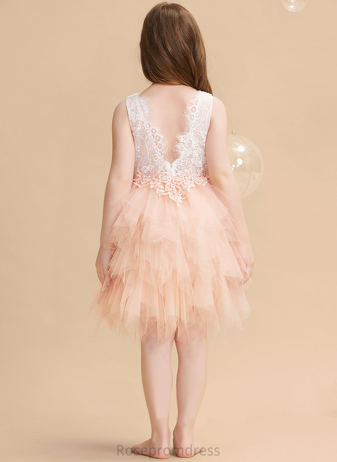 Lace/Beading/Sequins/V Flower Flower Girl Dresses Neck Sleeveless Back With Tulle/Lace Dress Knee-length Quinn Scoop Ball-Gown/Princess Girl