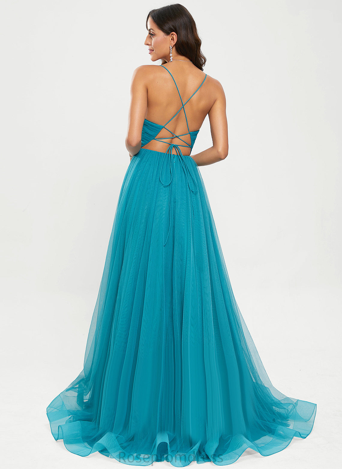 Joanna Ball-Gown/Princess V-neck Train Tulle Prom Dresses Sweep