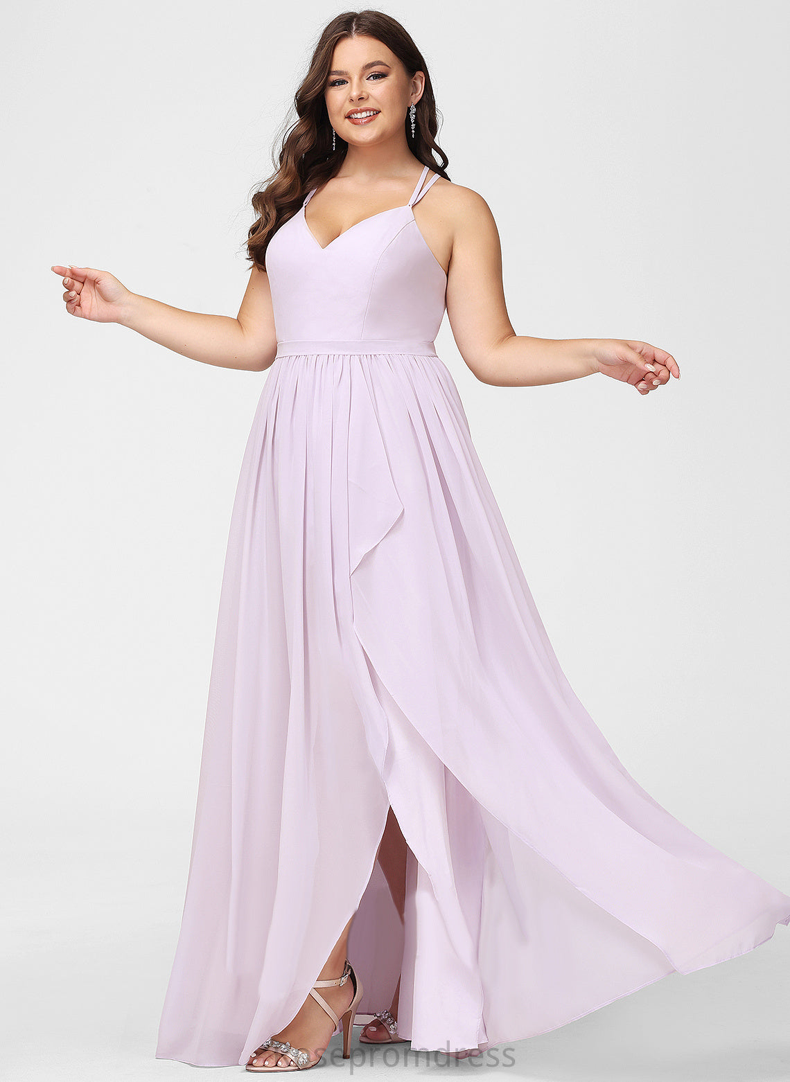 SplitFront Fabric Neckline Length Ruffle Embellishment Asymmetrical A-Line V-neck Silhouette Kailee Bridesmaid Dresses