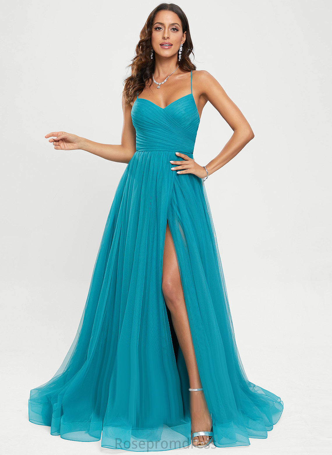 Joanna Ball-Gown/Princess V-neck Train Tulle Prom Dresses Sweep